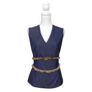 Klara Nademlynska Fur-Trimmed Chambray Top - EU 38 / US 8 - Y2K Vintage